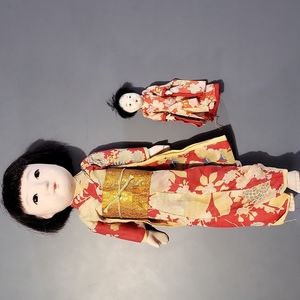 --Antique Japanese little ichimatsu doll and larger ichimatsu doll